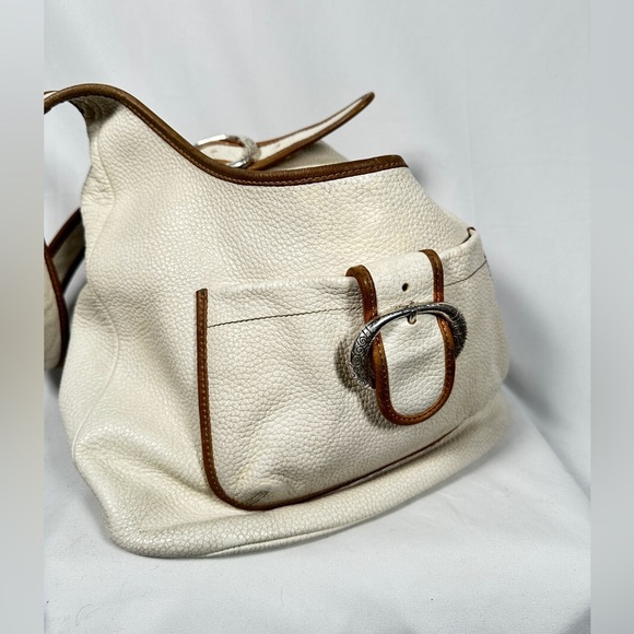 Brighton hobo bag leather shoulder artisan hardware contrast trim cream tan - Picture 13 of 13